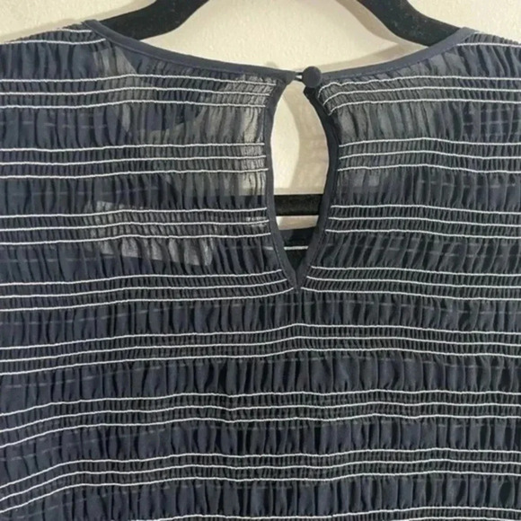 Club Monaco Aqua Stripe Luceenie Sheer Peplum Top Medium - Picture 5 of 9